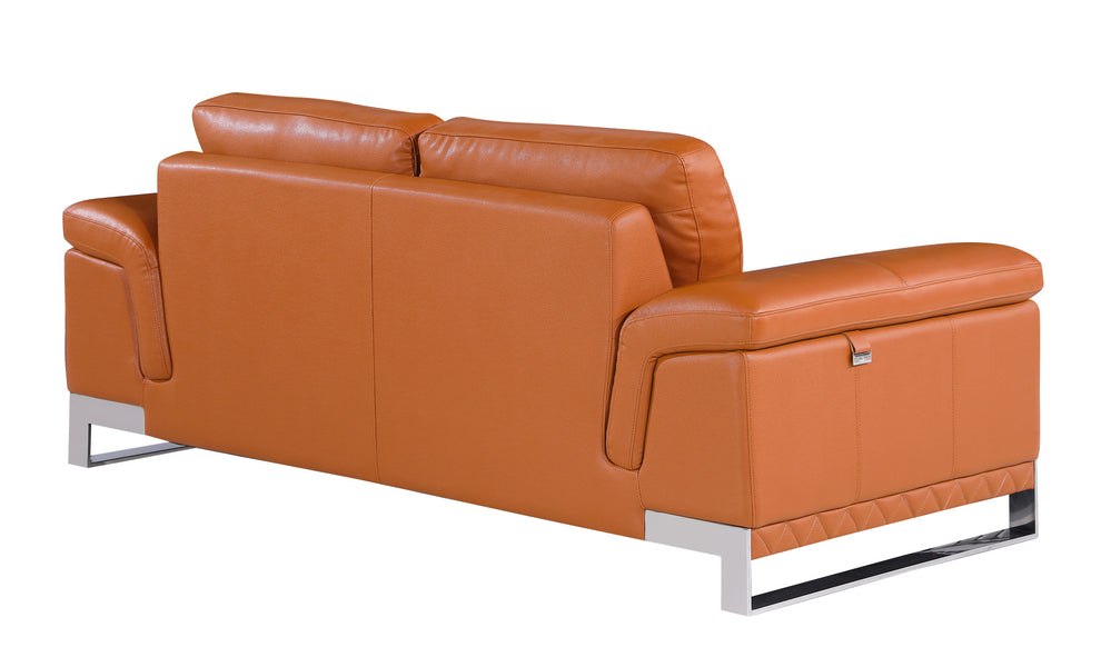 Camel And Silver Genuine Leather Loveseat By Homeroots | Loveseats | Modishstore - 6