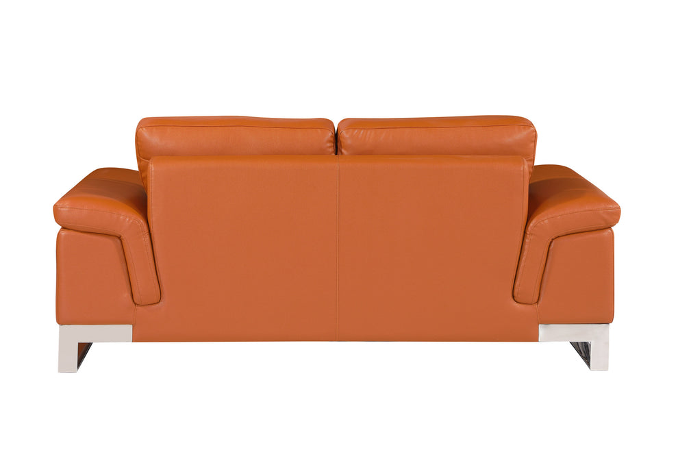 Camel And Silver Genuine Leather Loveseat By Homeroots | Loveseats | Modishstore - 7