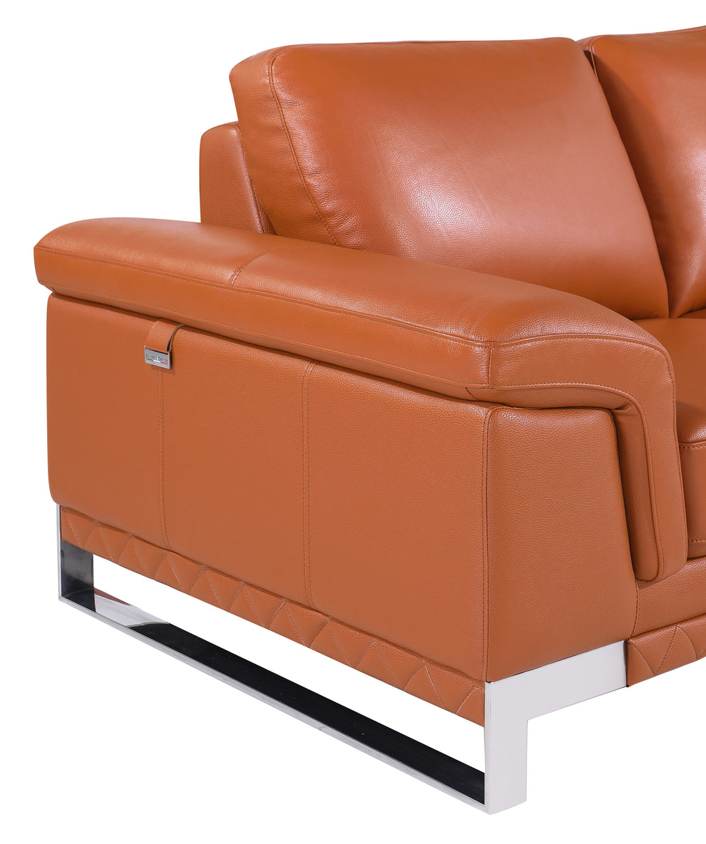 Camel And Silver Genuine Leather Loveseat By Homeroots | Loveseats | Modishstore - 5