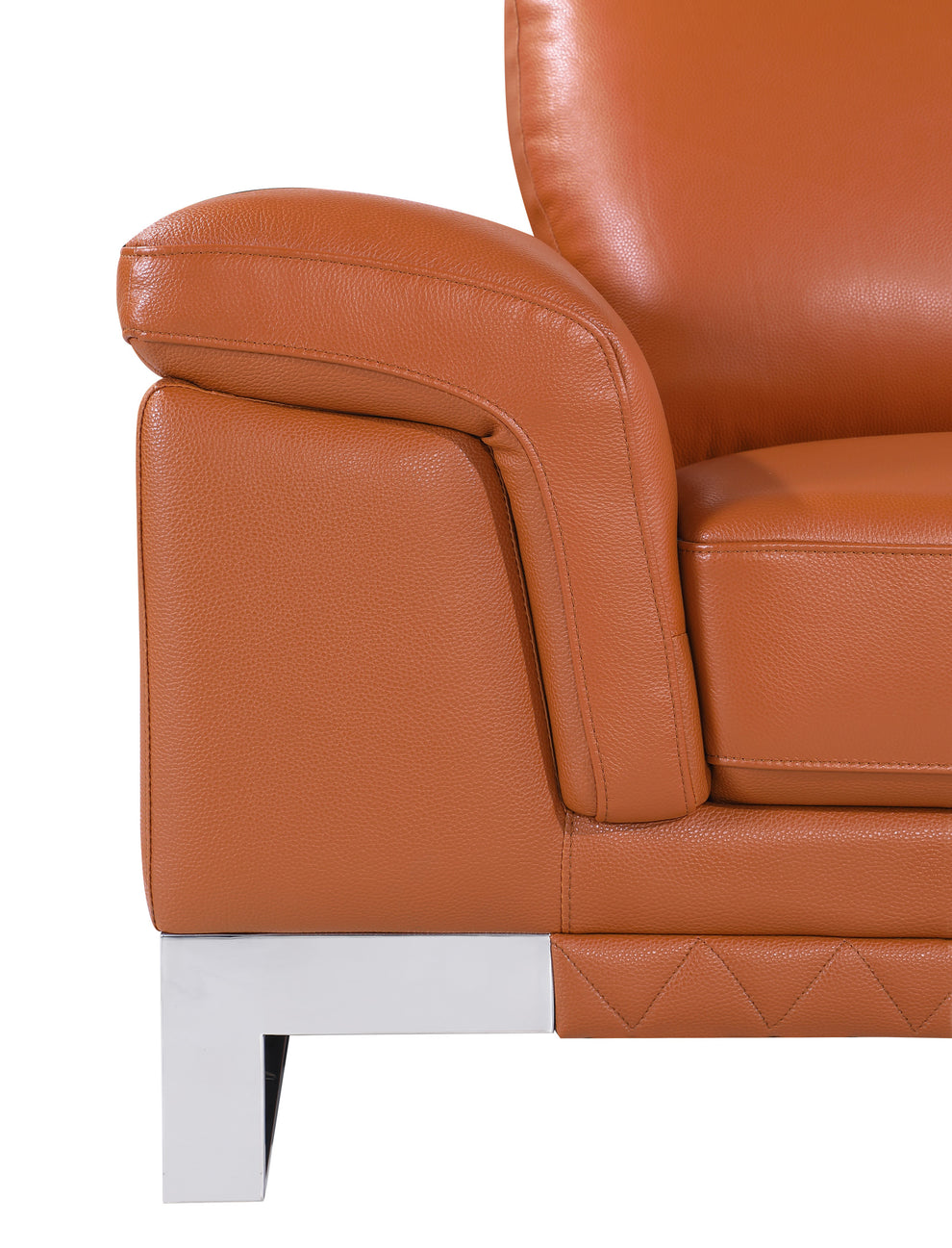 Camel And Silver Genuine Leather Loveseat By Homeroots | Loveseats | Modishstore - 3
