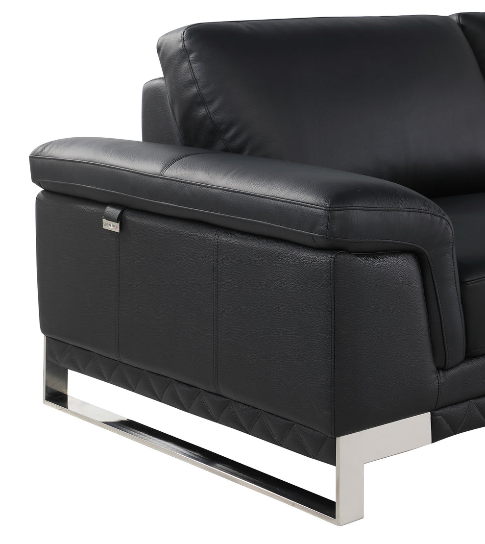 Black And Silver Genuine Leather Love Seat By Homeroots | Loveseats | Modishstore - 5