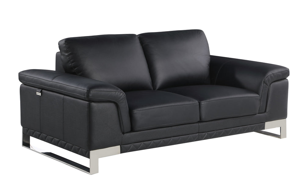 Black And Silver Genuine Leather Love Seat By Homeroots | Loveseats | Modishstore - 4