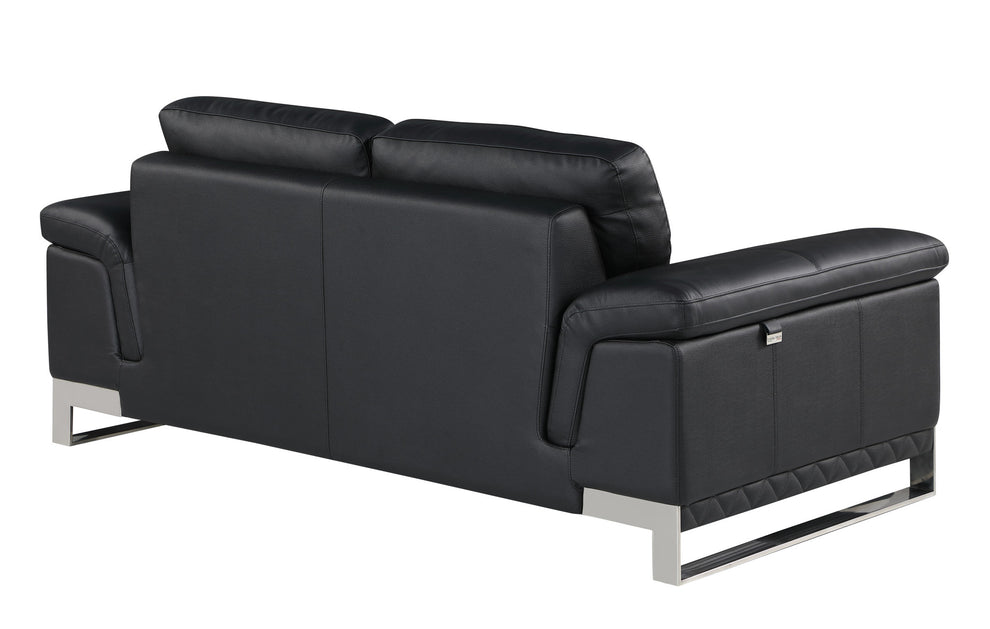 Black And Silver Genuine Leather Love Seat By Homeroots | Loveseats | Modishstore - 6
