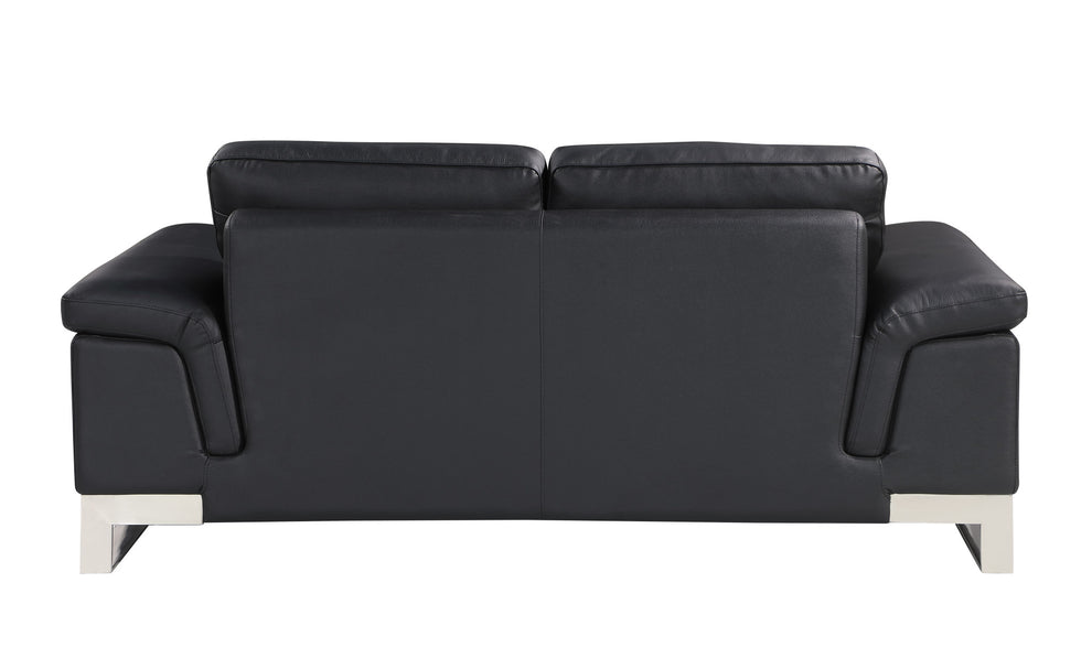 Black And Silver Genuine Leather Love Seat By Homeroots | Loveseats | Modishstore - 8