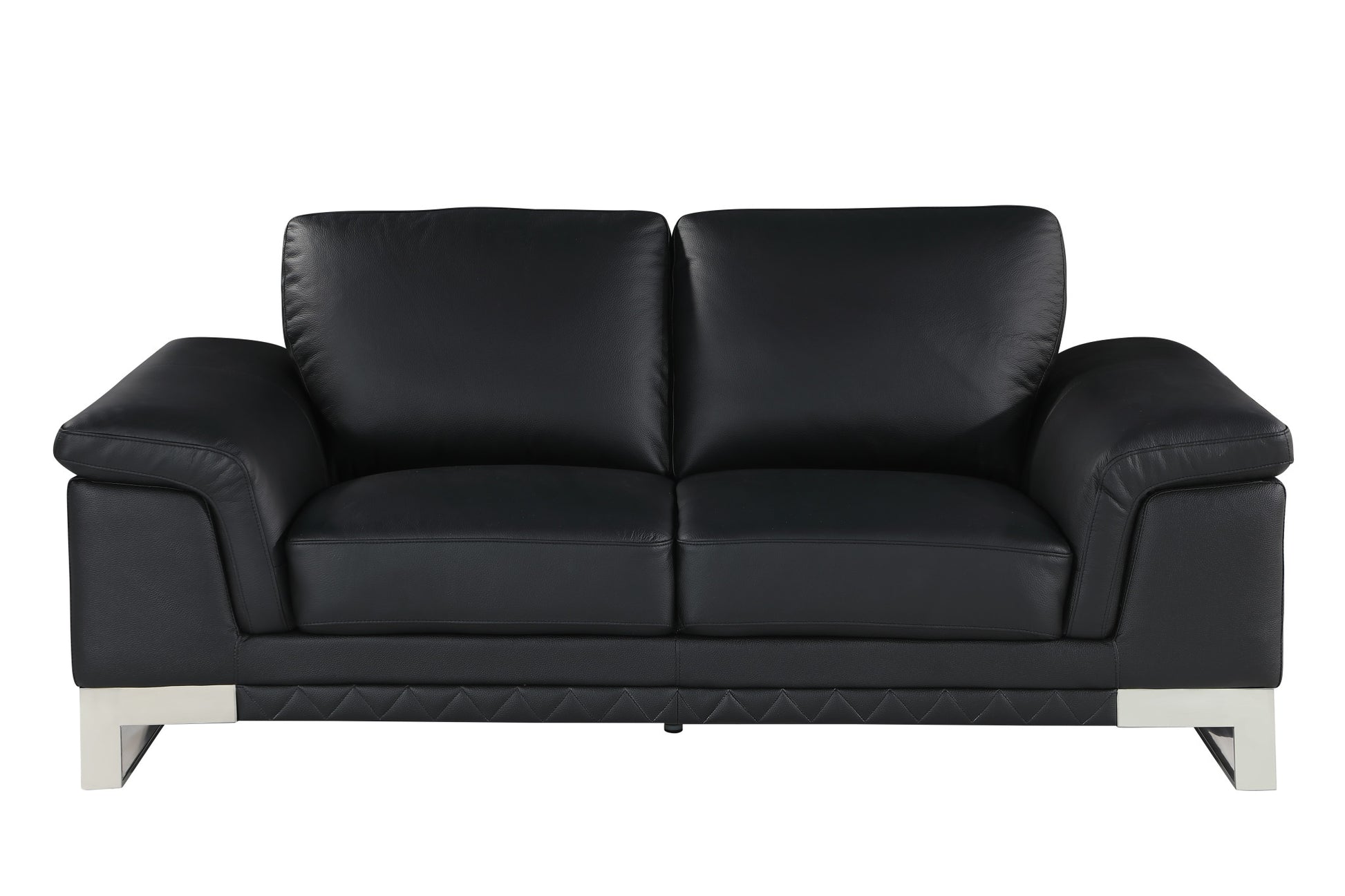 Black And Silver Genuine Leather Love Seat By Homeroots | Loveseats | Modishstore - 1