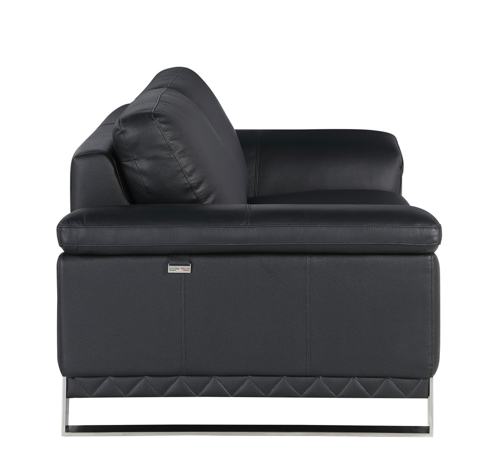 Black And Silver Genuine Leather Love Seat By Homeroots | Loveseats | Modishstore - 7