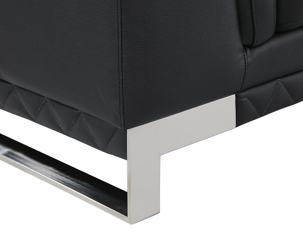 Black And Silver Genuine Leather Love Seat By Homeroots | Loveseats | Modishstore - 3
