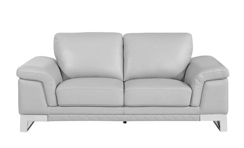 Light Gray And Silver Genuine Leather Loveseat By Homeroots | Loveseats | Modishstore - 5