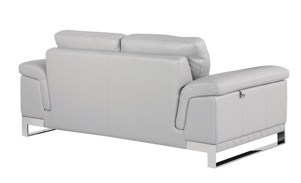 Light Gray And Silver Genuine Leather Loveseat By Homeroots | Loveseats | Modishstore - 7