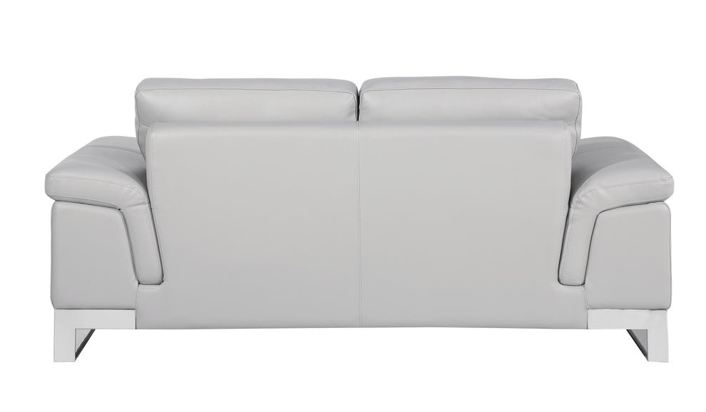 Light Gray And Silver Genuine Leather Loveseat By Homeroots | Loveseats | Modishstore - 8