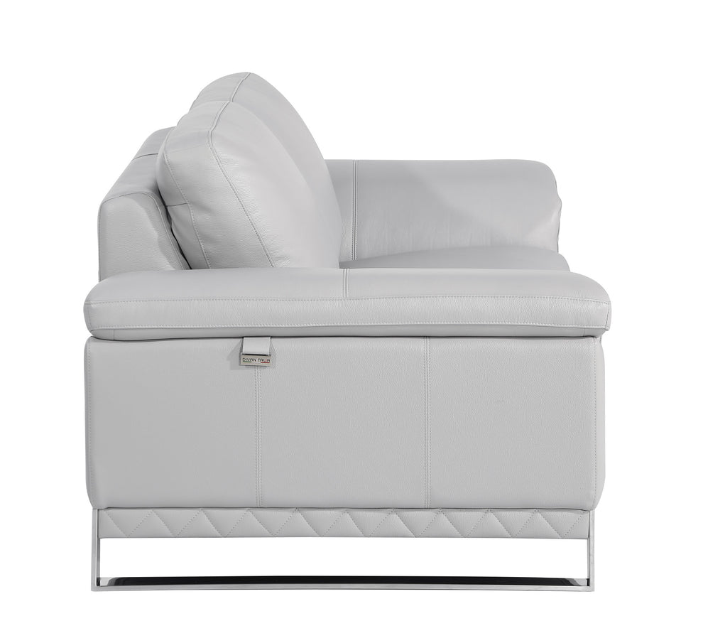 Light Gray And Silver Genuine Leather Loveseat By Homeroots | Loveseats | Modishstore - 2
