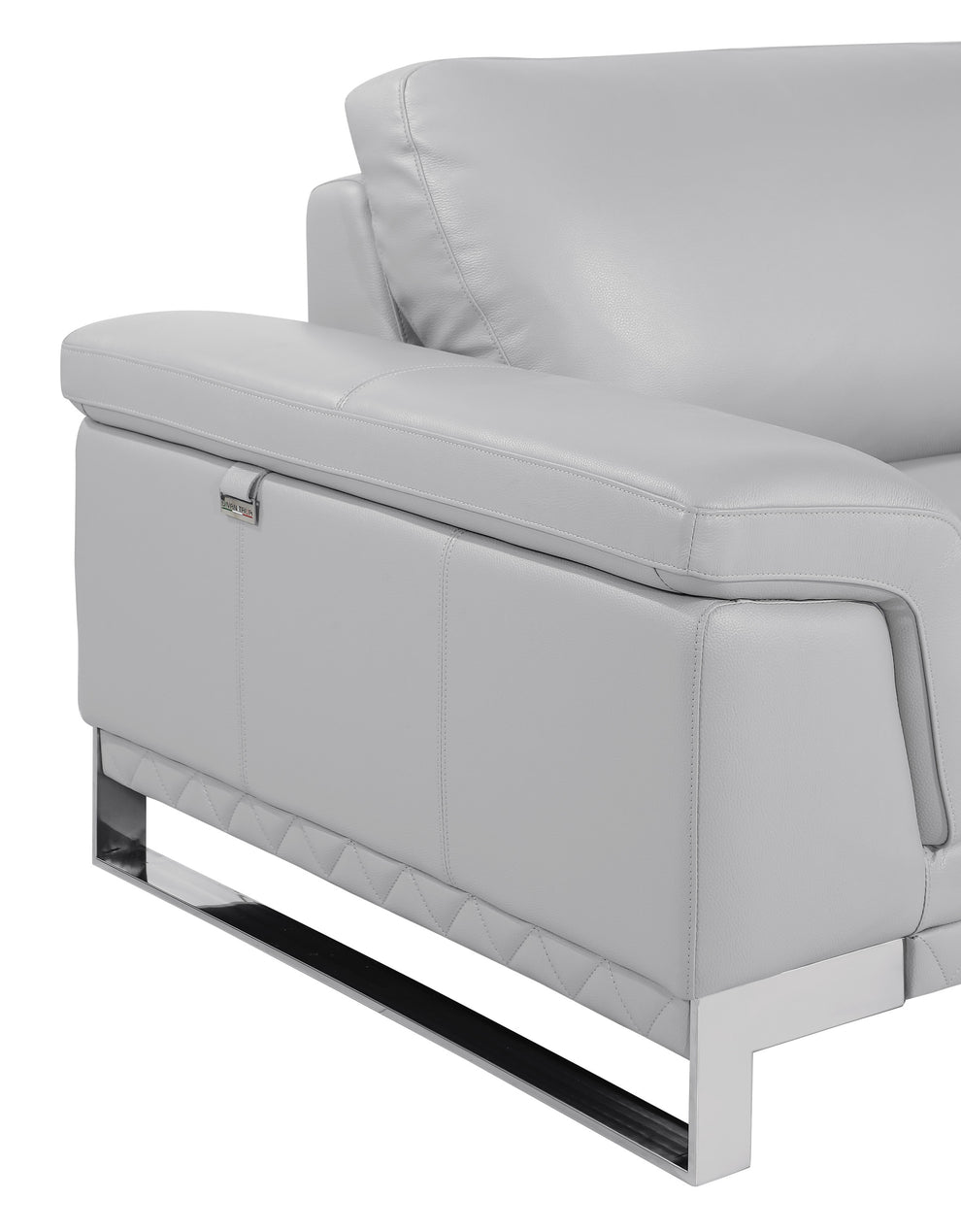 Light Gray And Silver Genuine Leather Loveseat By Homeroots | Loveseats | Modishstore - 4
