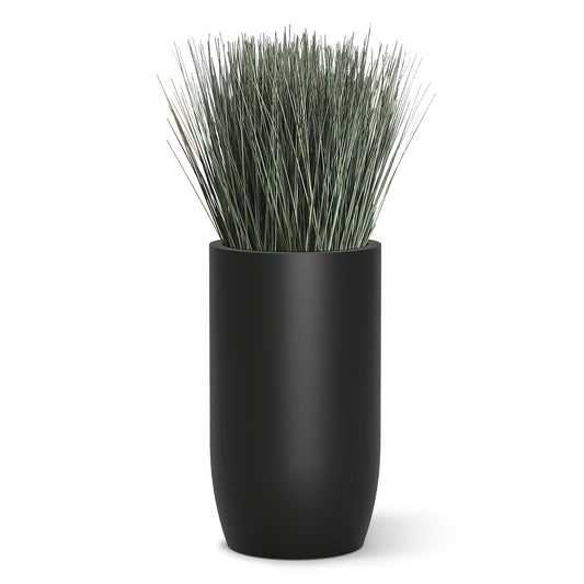 Grass: Cortada Grass in Barrel Planter MD, Black Satin By Gold Leaf | Planters, Troughs & Cachepots | Modishstore - 1