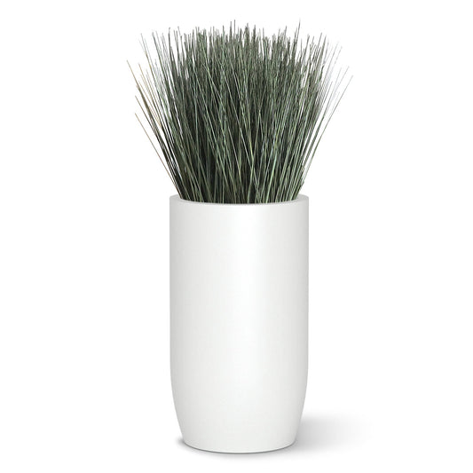 Grass: Cortada Grass in Barrel Planter MD, White Satin By Gold Leaf | Planters, Troughs & Cachepots | Modishstore - 1