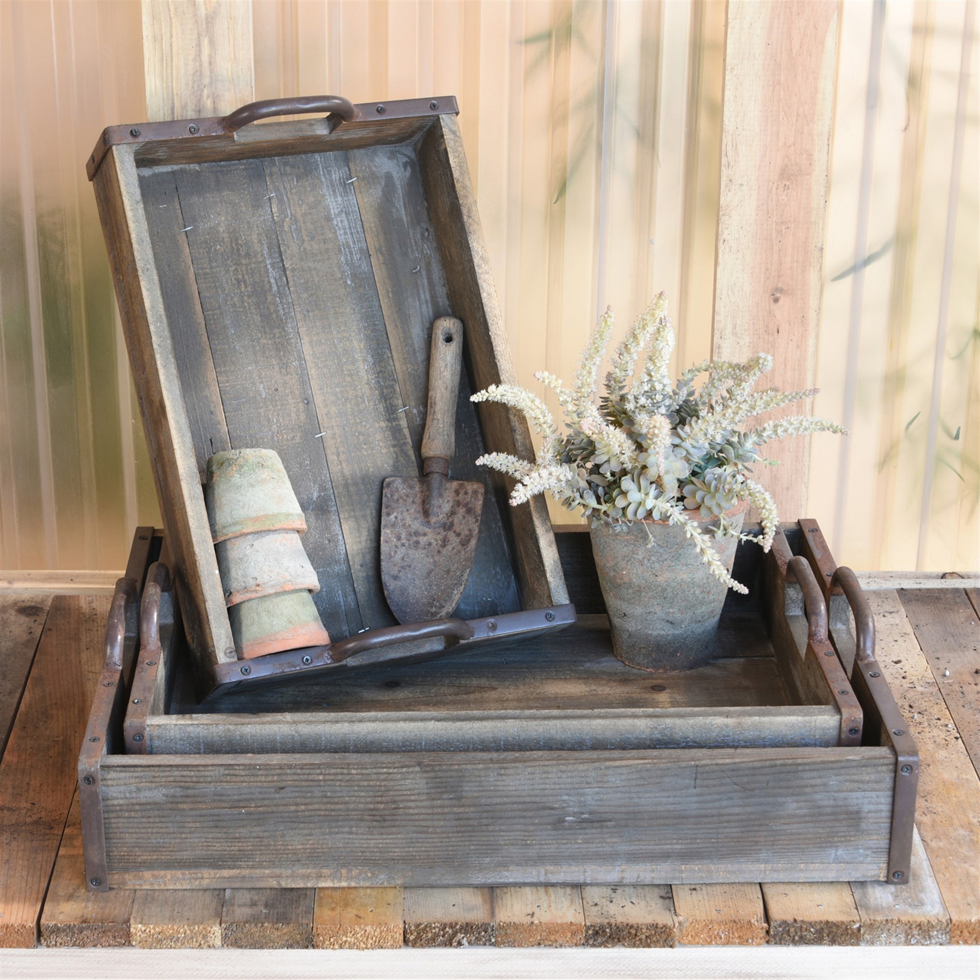 Jennings Wood Trays, Set of 3 By HomArt | Trays | Modishstore - 1