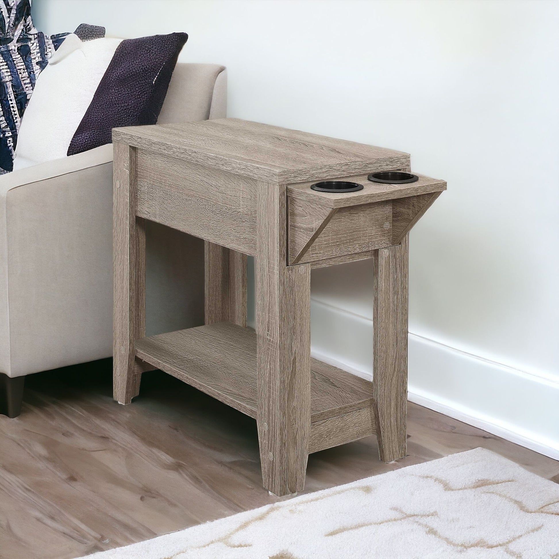Taupe Wood End Table With Shelf By Homeroots | End Tables | Modishstore - 3