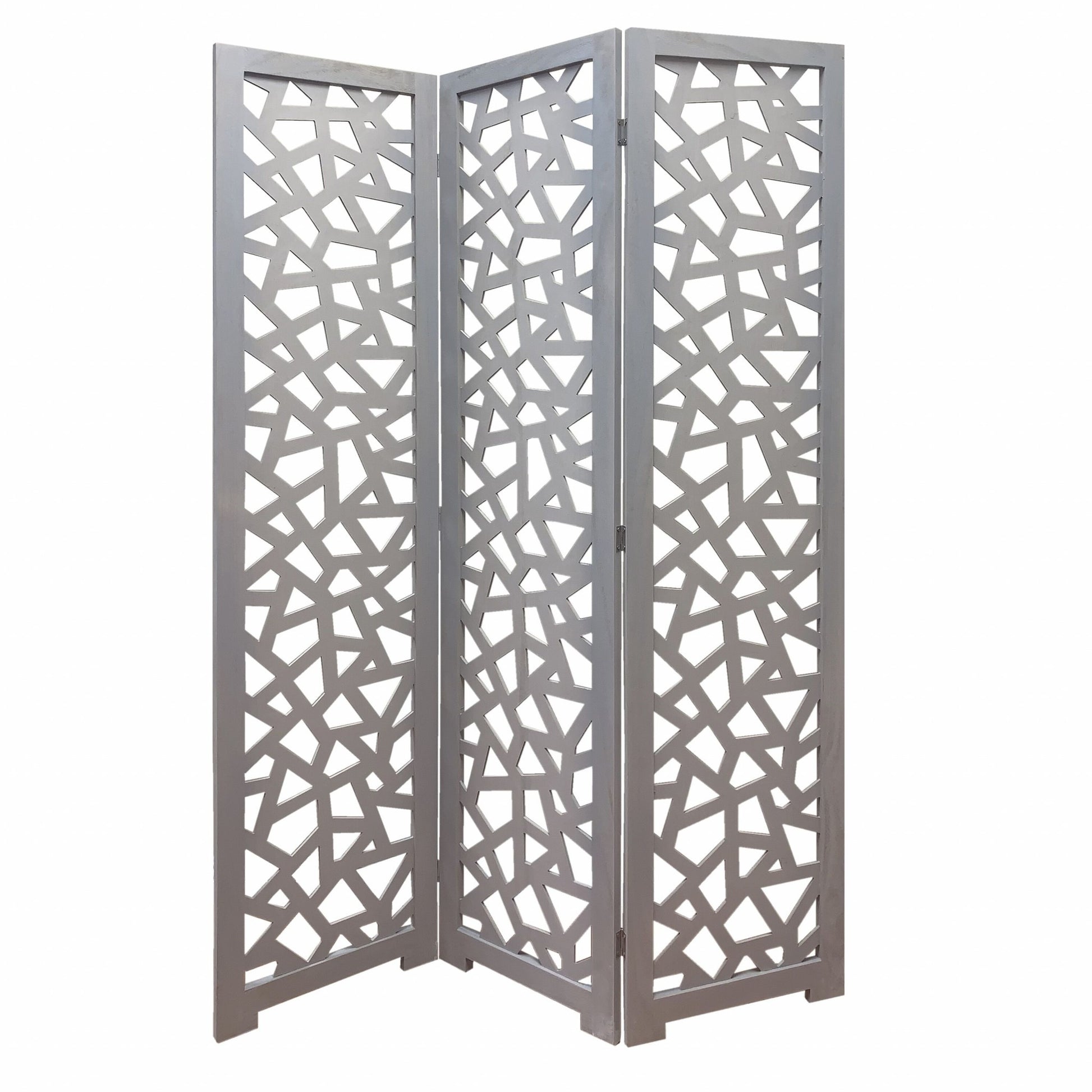 Gray Solid Wood Folding Three Panel Screen Room Divider By Homeroots | Room Dividers | Modishstore - 2