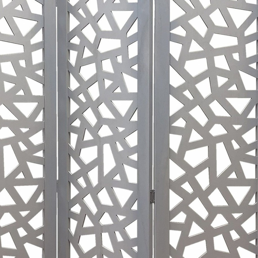 Gray Solid Wood Folding Three Panel Screen Room Divider By Homeroots | Room Dividers | Modishstore - 7