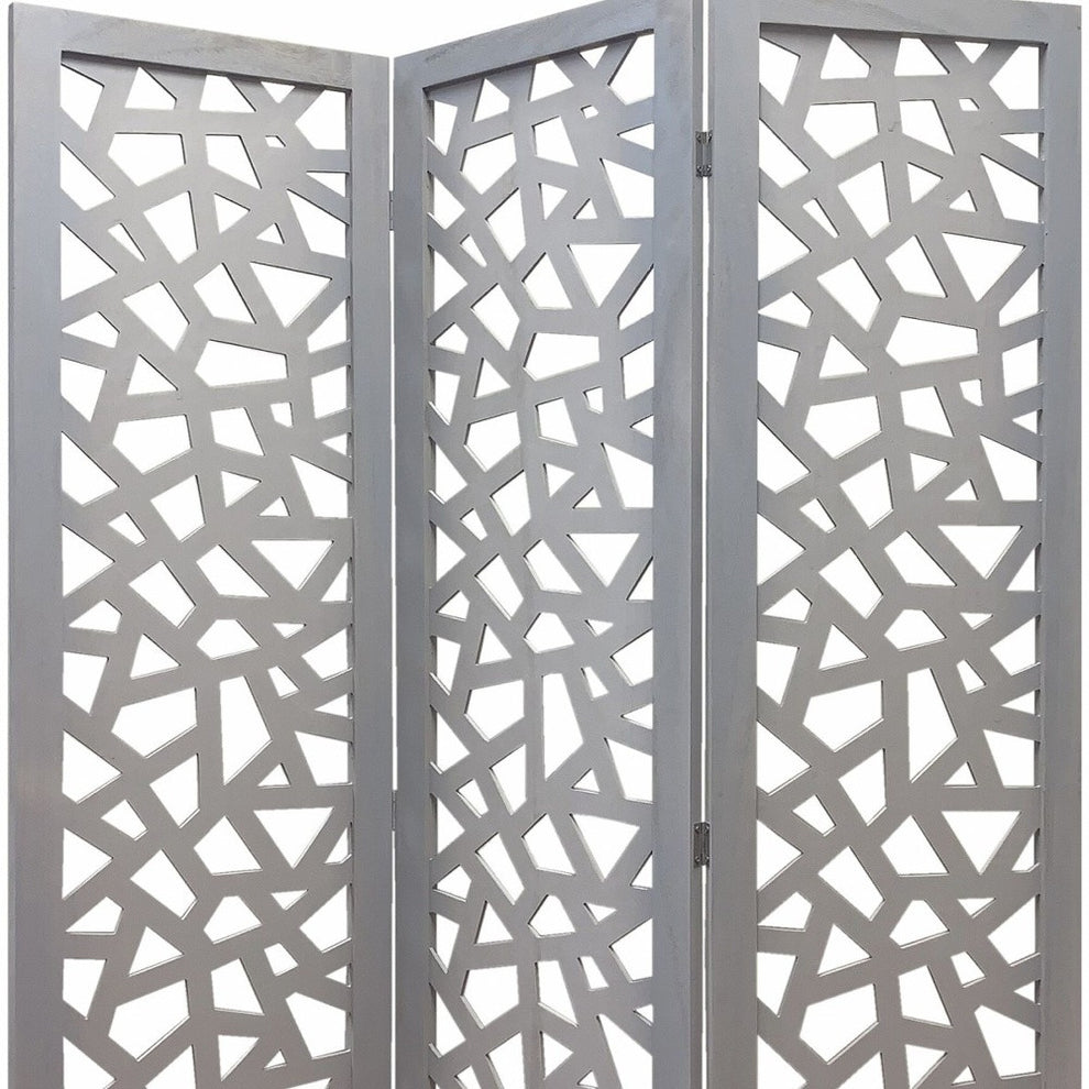Gray Solid Wood Folding Three Panel Screen Room Divider By Homeroots | Room Dividers | Modishstore - 8
