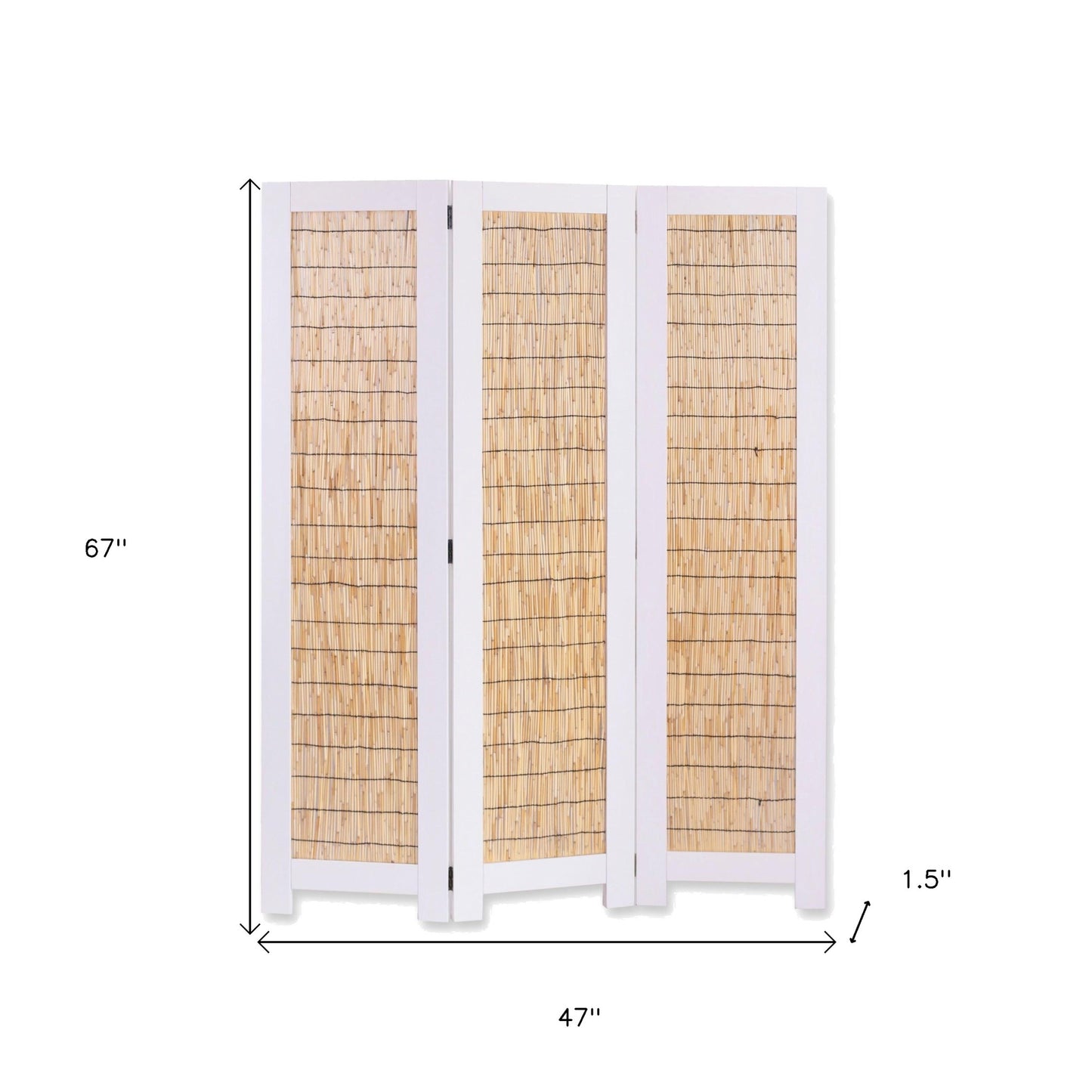 White and Natural Manufactured Wood Folding Three Panel Screen Room Divider By Homeroots | Room Dividers | Modishstore - 2