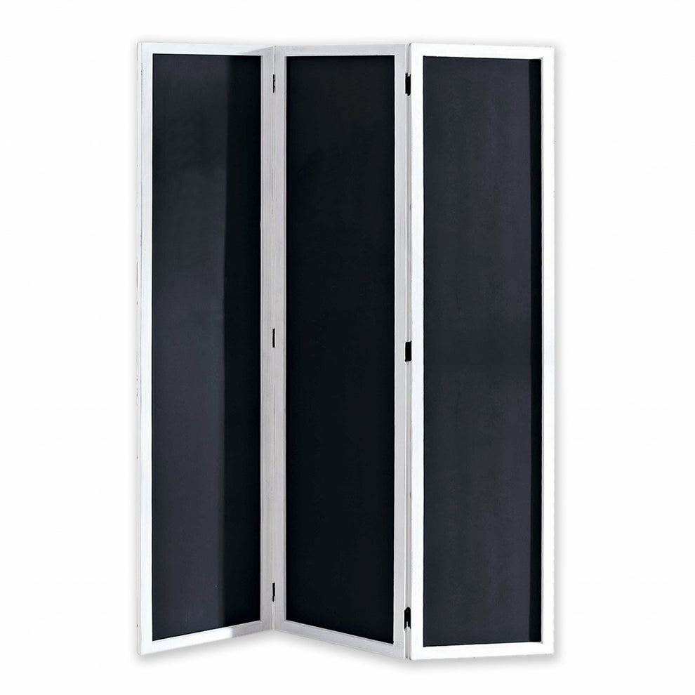 Black and White Chalkboard Wood Folding Three Panel Screen Room Divider By Homeroots | Room Dividers | Modishstore - 4