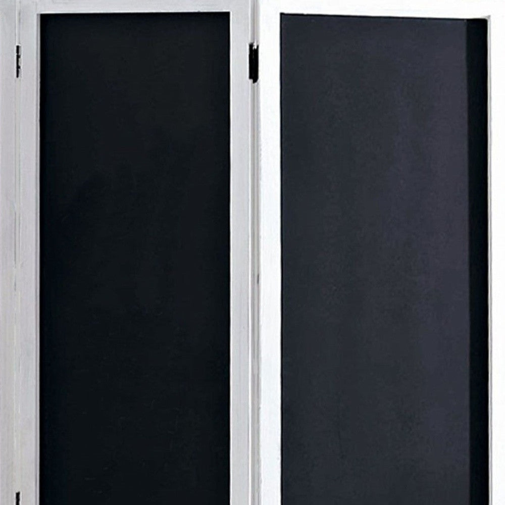 Black and White Chalkboard Wood Folding Three Panel Screen Room Divider By Homeroots | Room Dividers | Modishstore - 2