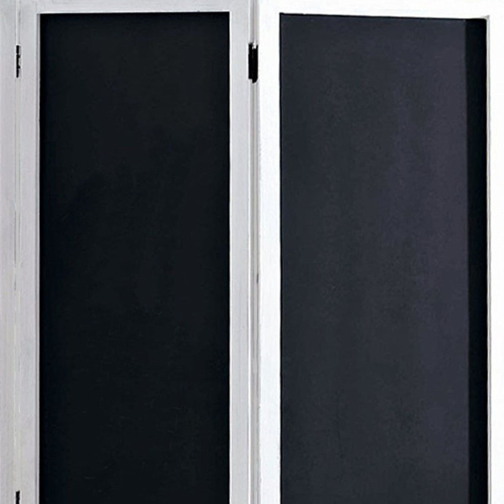Black and White Chalkboard Wood Folding Three Panel Screen Room Divider By Homeroots | Room Dividers | Modishstore - 2