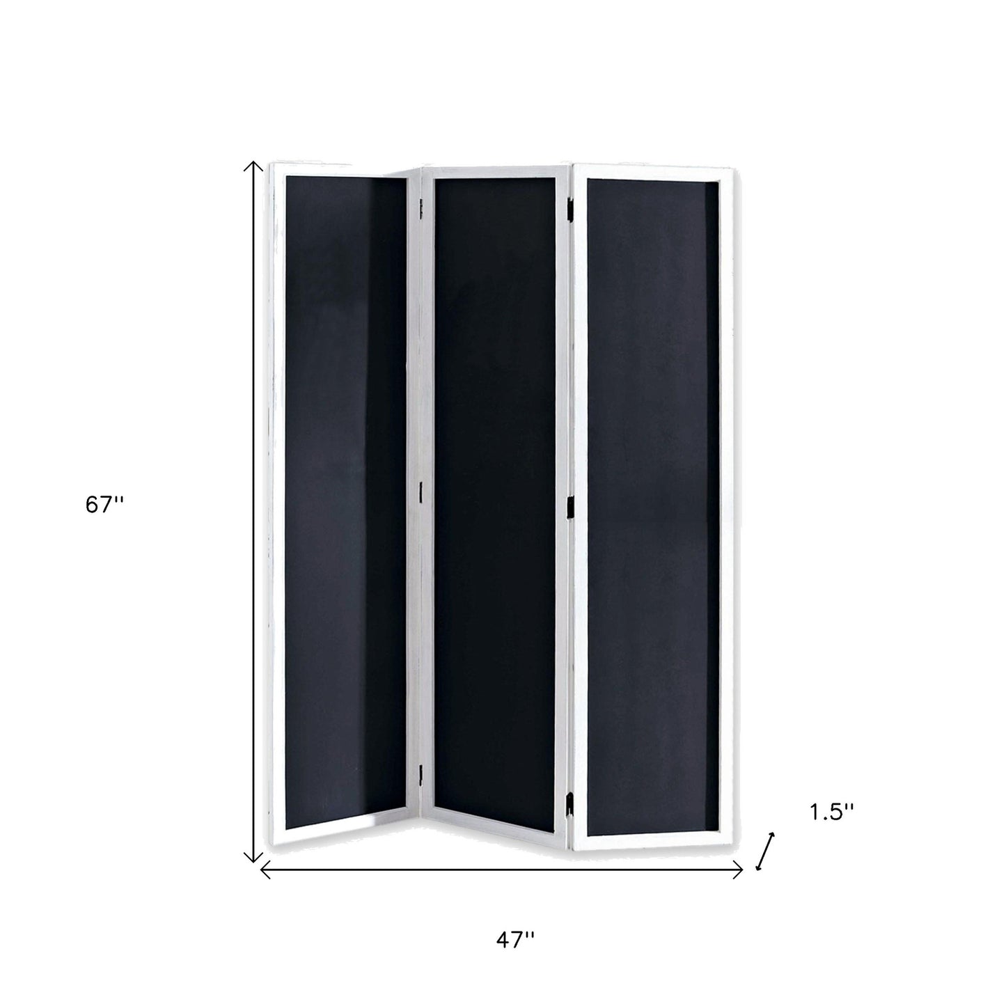 Black and White Chalkboard Wood Folding Three Panel Screen Room Divider By Homeroots | Room Dividers | Modishstore - 3