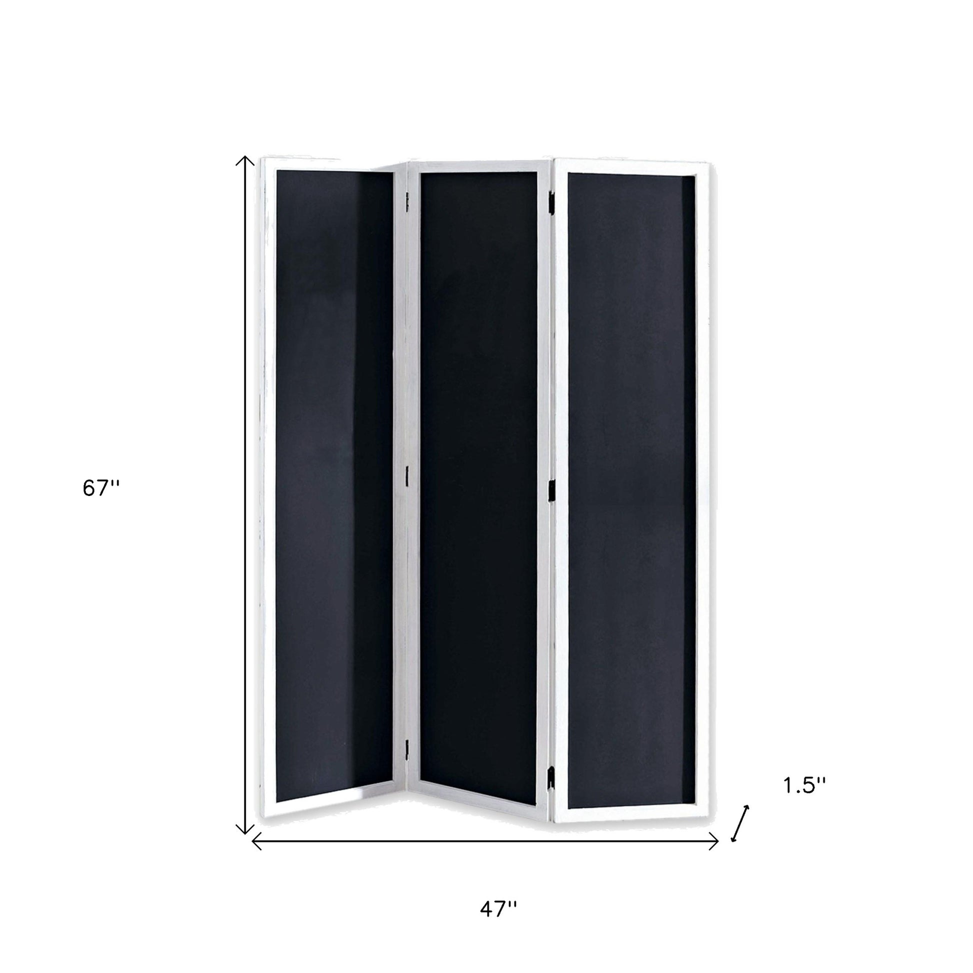 Black and White Chalkboard Wood Folding Three Panel Screen Room Divider By Homeroots | Room Dividers | Modishstore - 3
