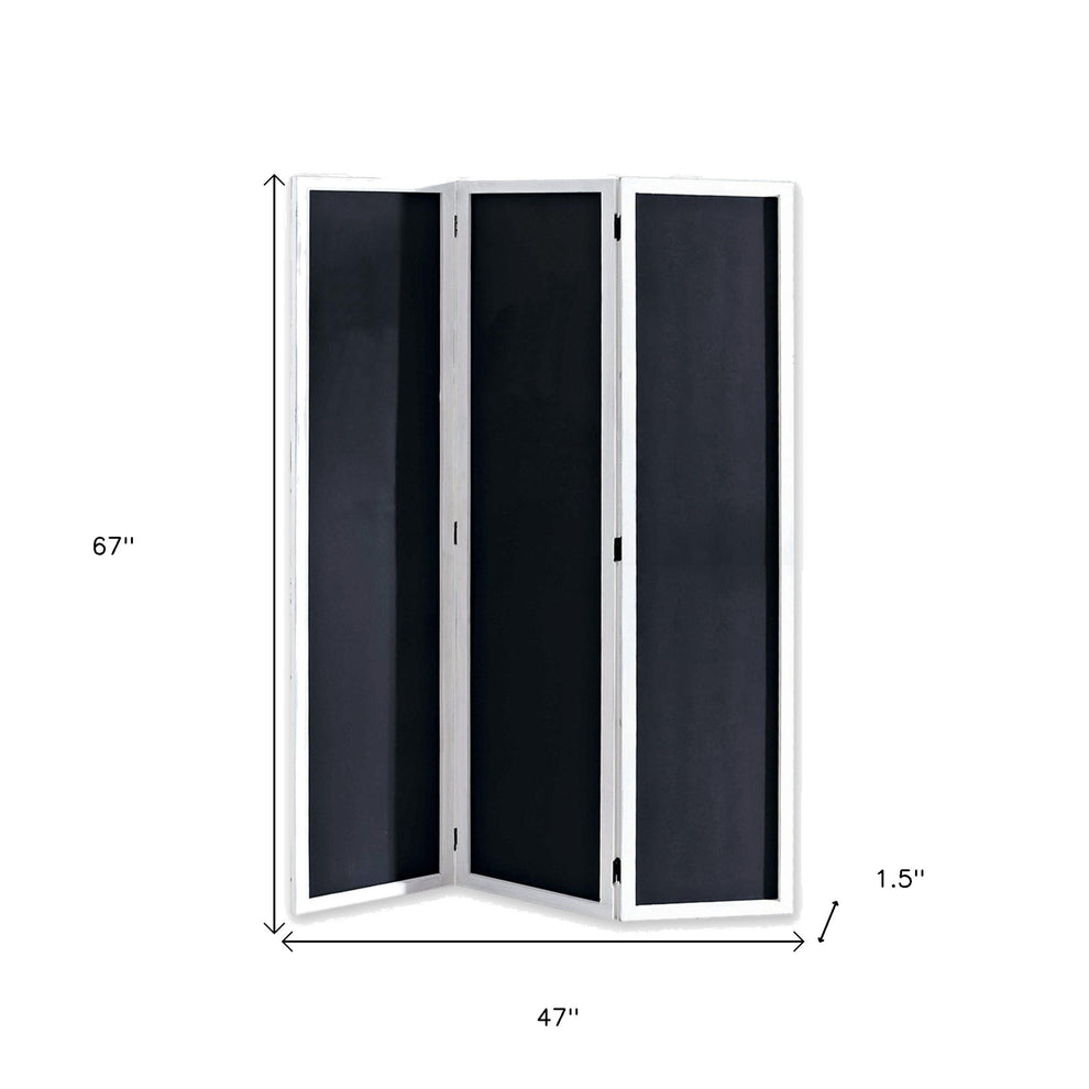Black and White Chalkboard Wood Folding Three Panel Screen Room Divider By Homeroots | Room Dividers | Modishstore - 3