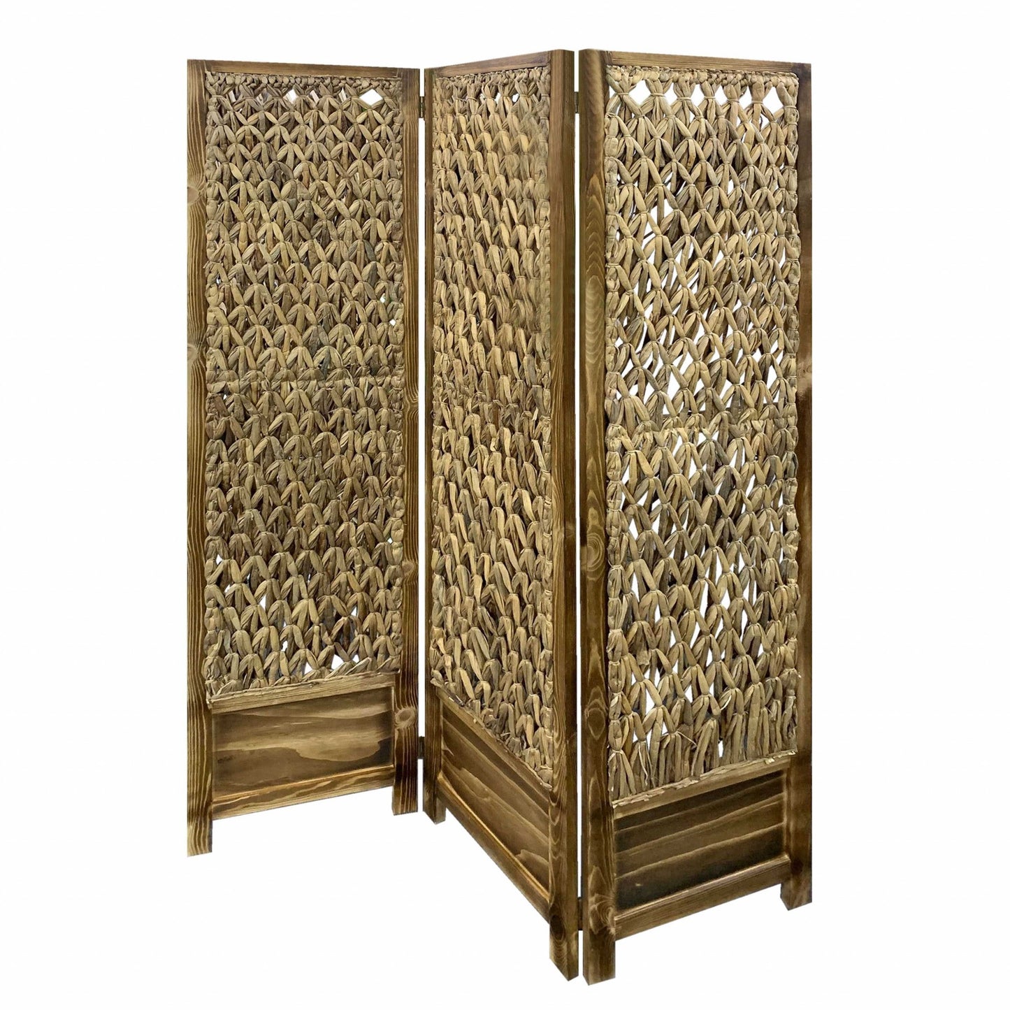 Casual Wood And Seagrass Three Panel Room Divider Screen By Homeroots | Room Dividers | Modishstore - 1