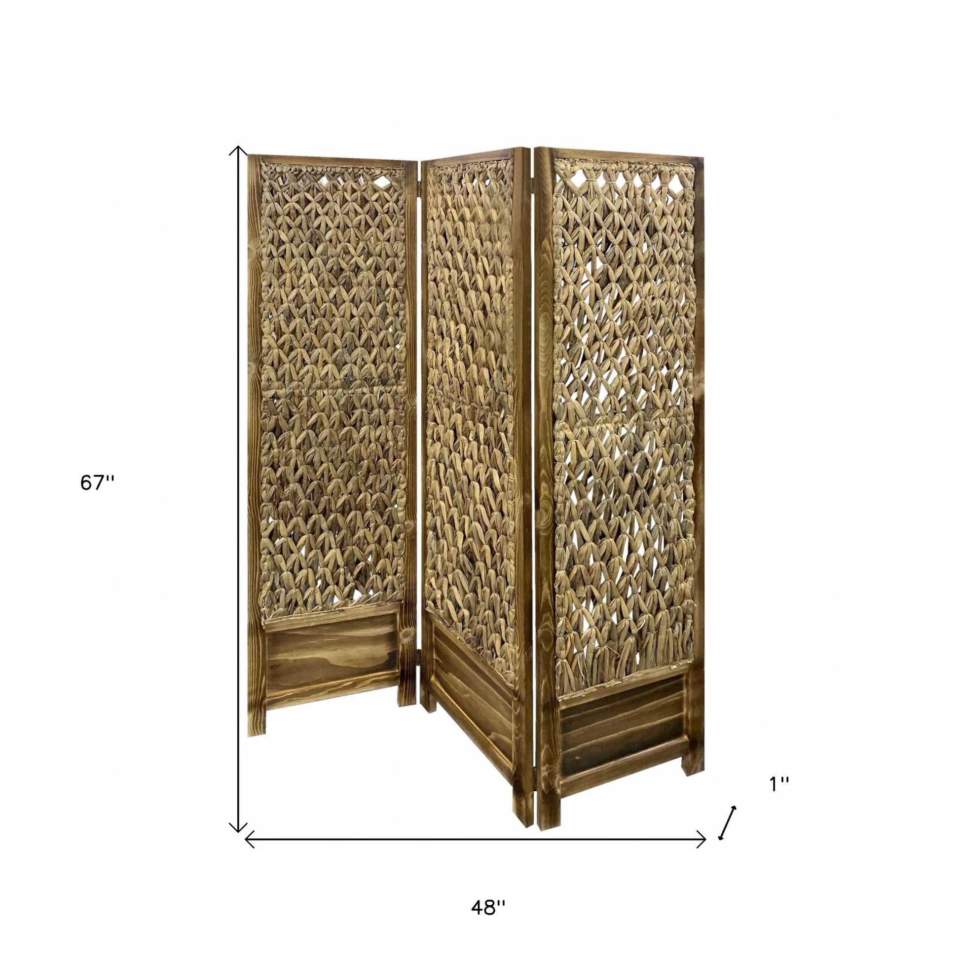 Casual Wood And Seagrass Three Panel Room Divider Screen By Homeroots | Room Dividers | Modishstore - 2
