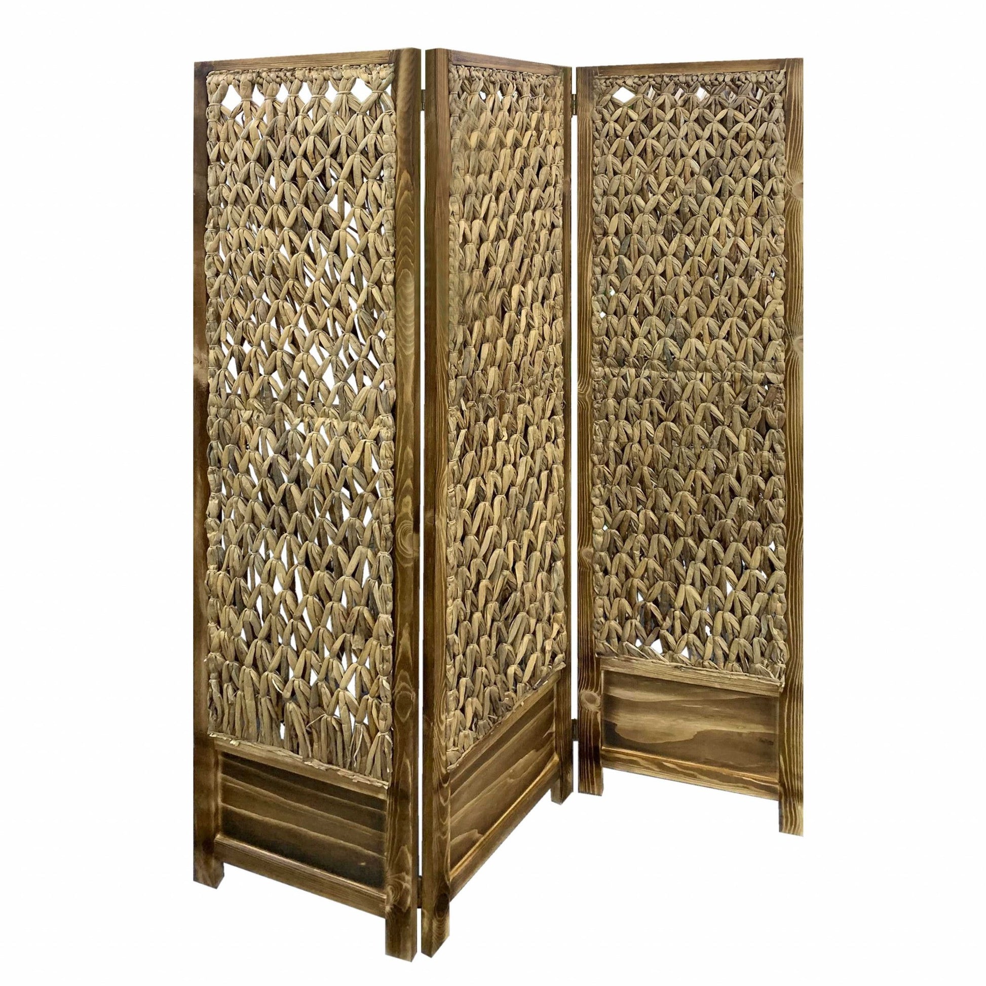 Casual Wood And Seagrass Three Panel Room Divider Screen By Homeroots | Room Dividers | Modishstore - 4