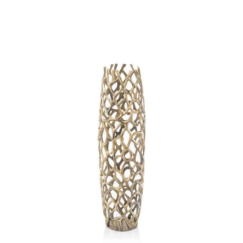 Aluminum Gold Twigs Cylinder Floor Vase By Homeroots | Vases | Modishstore - 4