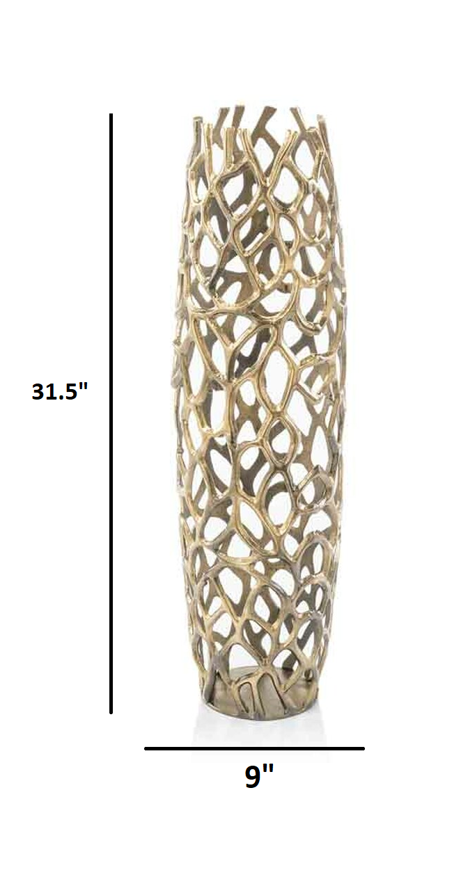 Aluminum Gold Twigs Cylinder Floor Vase By Homeroots | Vases | Modishstore - 3