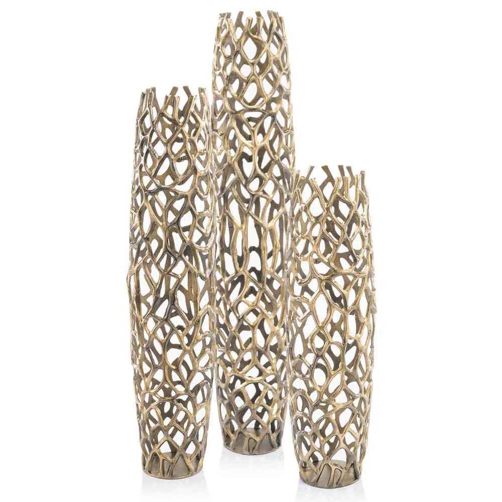 Aluminum Gold Twigs Cylinder Floor Vase By Homeroots | Vases | Modishstore - 2