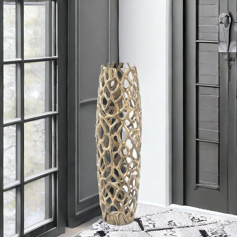 Aluminum Gold Twigs Cylinder Floor Vase By Homeroots | Vases | Modishstore - 1