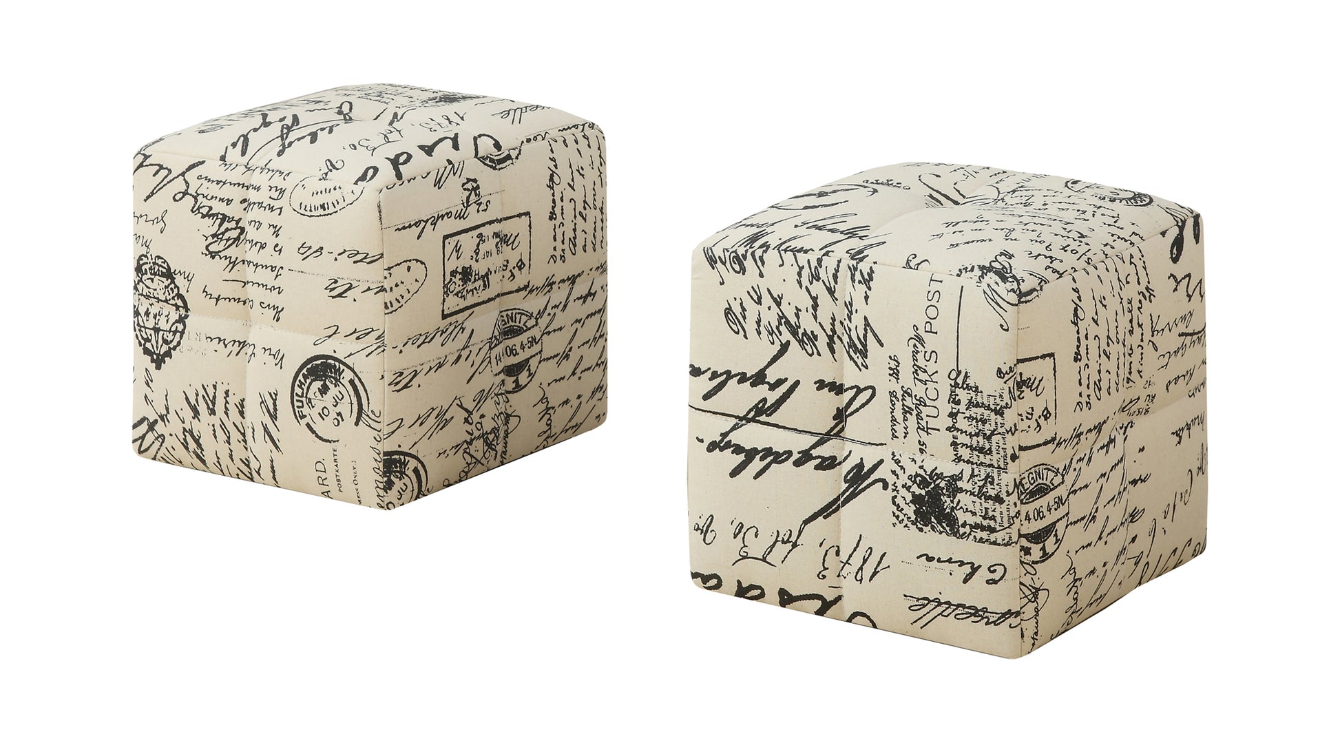 Set of Two Beige And Black Faux Leather Cube Ottoman By Homeroots | Ottomans | Modishstore - 3