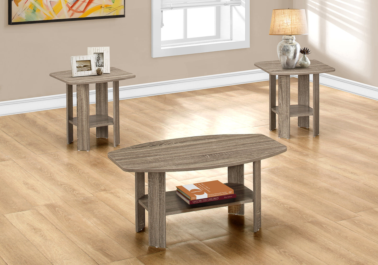 Set of Three Taupe Coffee Table With Shelf By Homeroots | Coffee Tables | Modishstore - 8