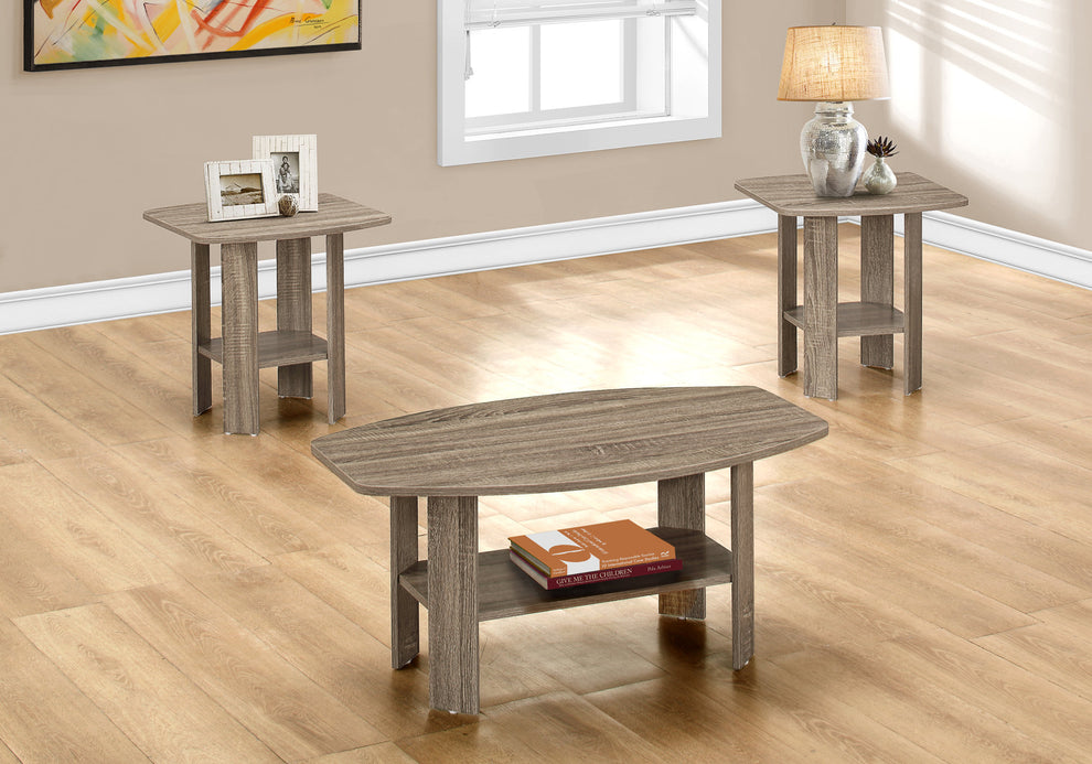 Set of Three Taupe Coffee Table With Shelf By Homeroots | Coffee Tables | Modishstore - 8