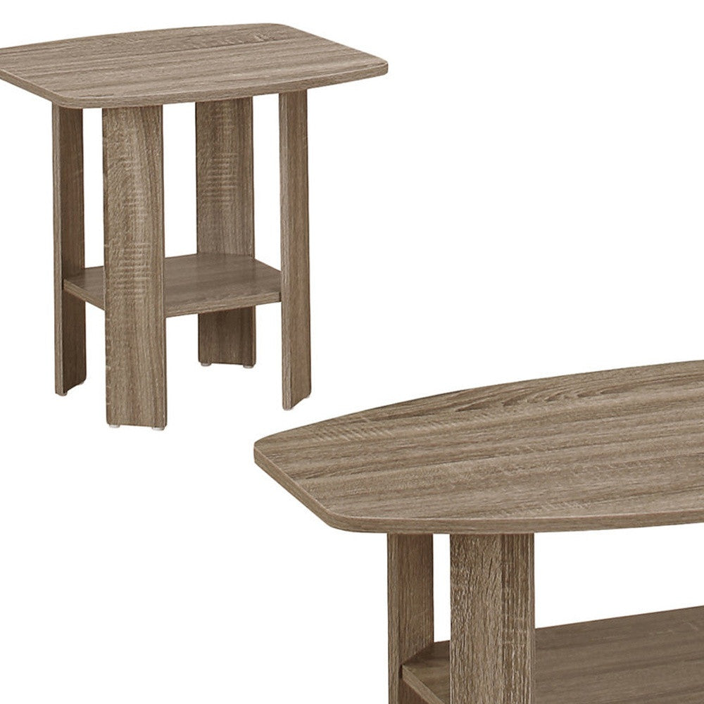 Set of Three Taupe Coffee Table With Shelf By Homeroots | Coffee Tables | Modishstore - 5