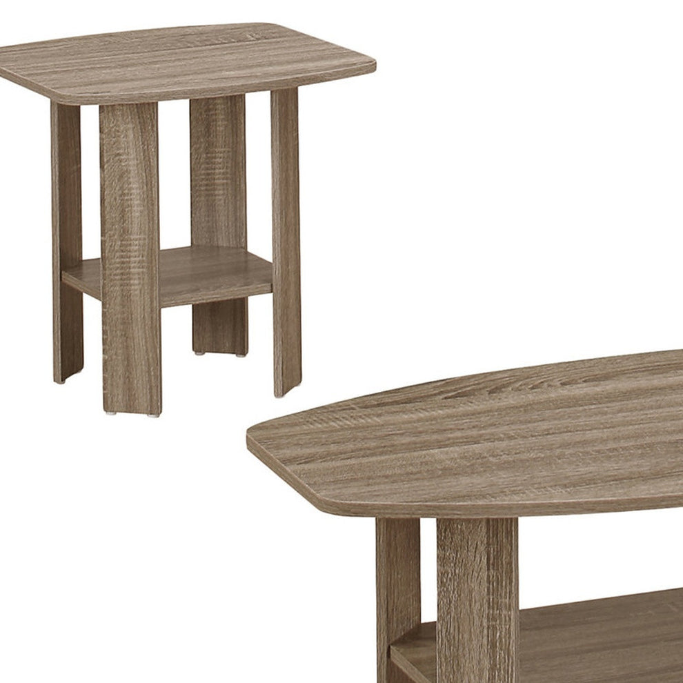 Set of Three Taupe Coffee Table With Shelf By Homeroots | Coffee Tables | Modishstore - 5