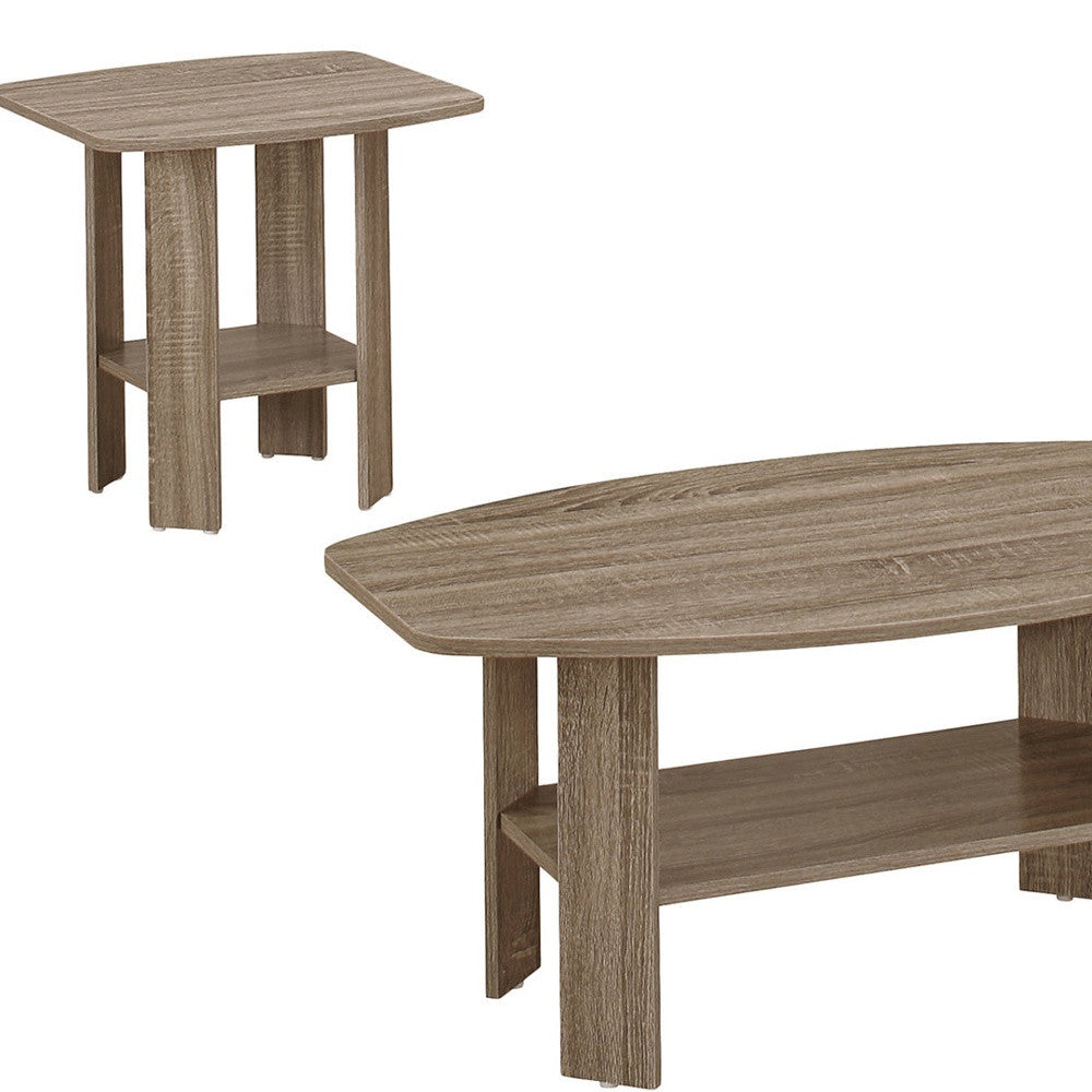 Set of Three Taupe Coffee Table With Shelf By Homeroots | Coffee Tables | Modishstore - 6
