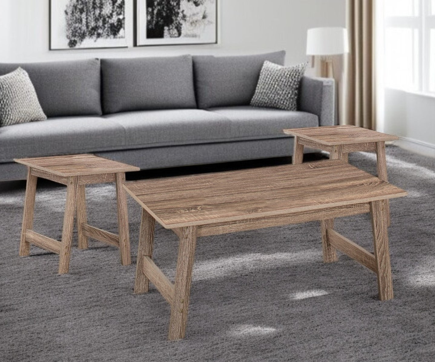 Set of Three Taupe Coffee Table By Homeroots | Coffee Tables | Modishstore - 1