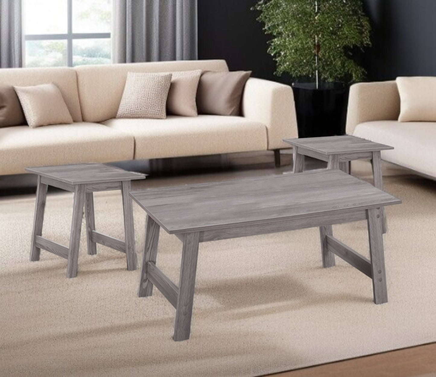 Set of Three Gray Coffee Table By Homeroots | Coffee Tables | Modishstore - 1