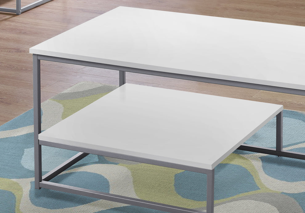 Set of Three White And Silver Metal Coffee Table With Shelf By Homeroots | Coffee Tables | Modishstore - 5