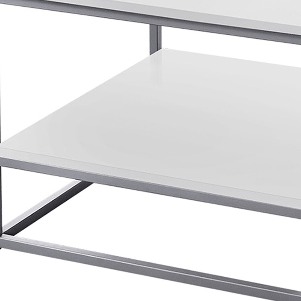 Set of Three White And Silver Metal Coffee Table With Shelf By Homeroots | Coffee Tables | Modishstore - 3
