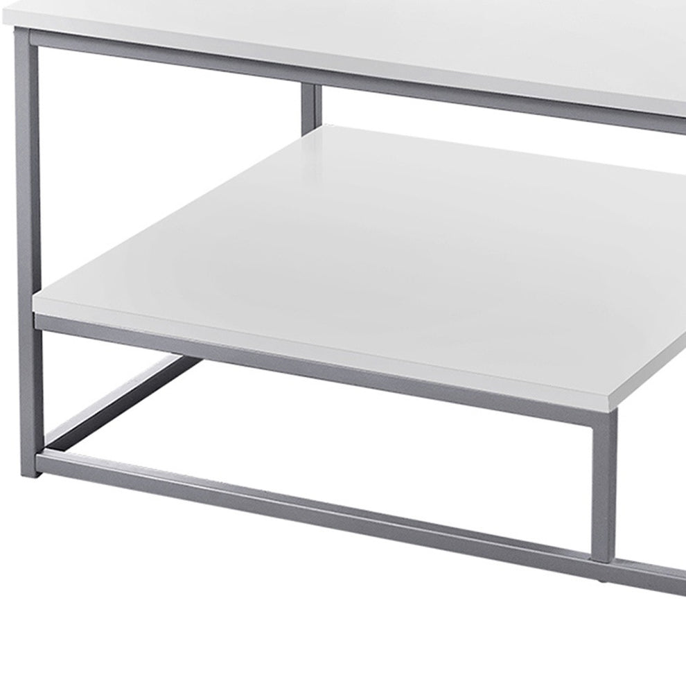 Set of Three White And Silver Metal Coffee Table With Shelf By Homeroots | Coffee Tables | Modishstore - 4