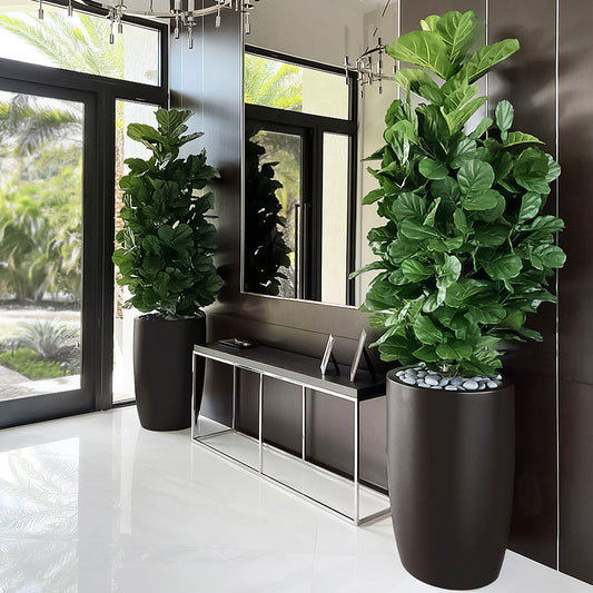 Fiberglass: Barrel 36.5"H Planter, Black By Gold Leaf | Planters, Troughs & Cachepots | Modishstore - 1