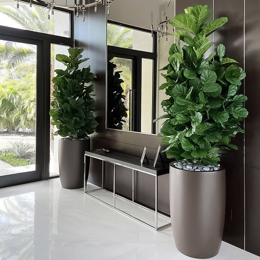 Fiberglass: Barrel 36.5"H Planter, Gunmetal Metallic Satin By Gold Leaf | Planters, Troughs & Cachepots | Modishstore - 1
